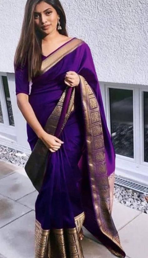 Magenta Colour, Gorgeous Saree, Lichi Silk Saree, Simple Saree Designs, Purple Saree, Fashionable Saree Blouse Designs, Simple Sarees, Indian Fashion Saree, Saree Designs Party Wear