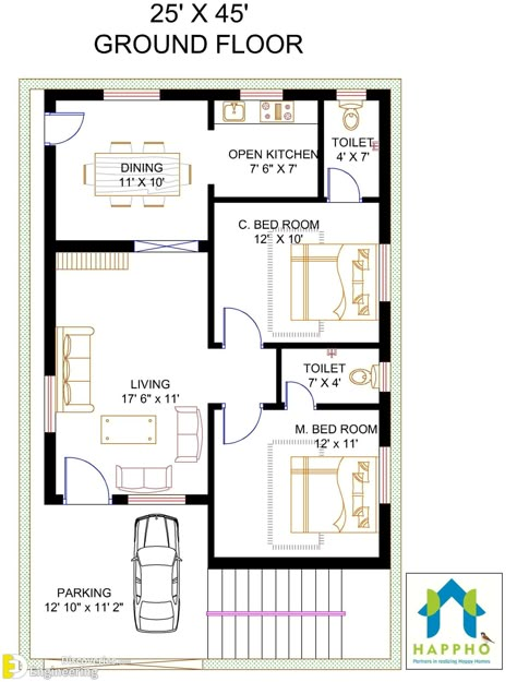 Top 50 Amazing House Plan Ideas Open Concept House Plans, Home Map Design, 20x30 House Plans, Budget House Plans, 20x40 House Plans, 30x40 House Plans, Vastu House, 2bhk House Plan, Pelan Rumah