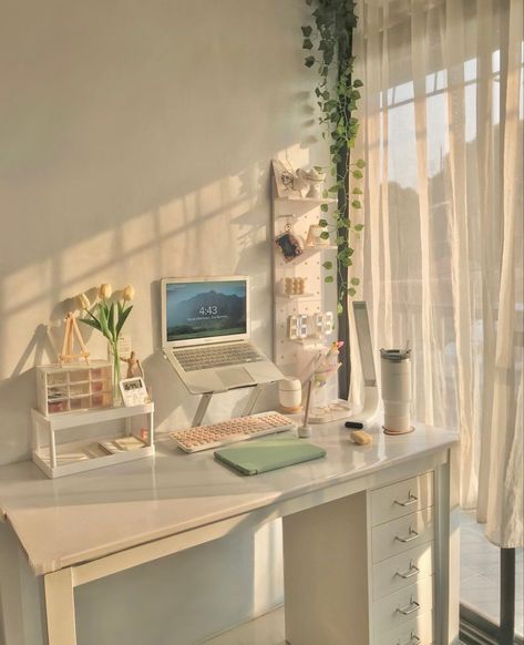 Ikea Desk Hack, Work Desks, 20 Aesthetic, Cozy Desk, Study Desk Decor, Desk Layout, Desk Inspiration, White Desk, Decor Ikea