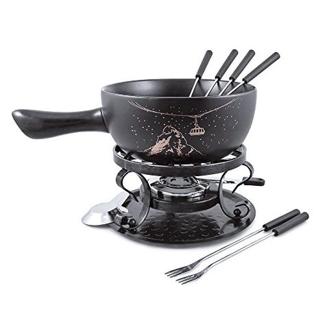 Swissmar Gruyere 9 Piece Ceramic Fondue Set Black -- You can get more details by clicking on the image.  This link participates in Amazon Service LLC Associates Program, a program designed to let participant earn advertising fees by advertising and linking to Amazon.com. Swiss Fondue, Fondue Forks, Swiss Cross, Elegant Entertaining, Fondue Pot, Fondue Set, Traditional Ceramics, Ceramic Pots, European Tour