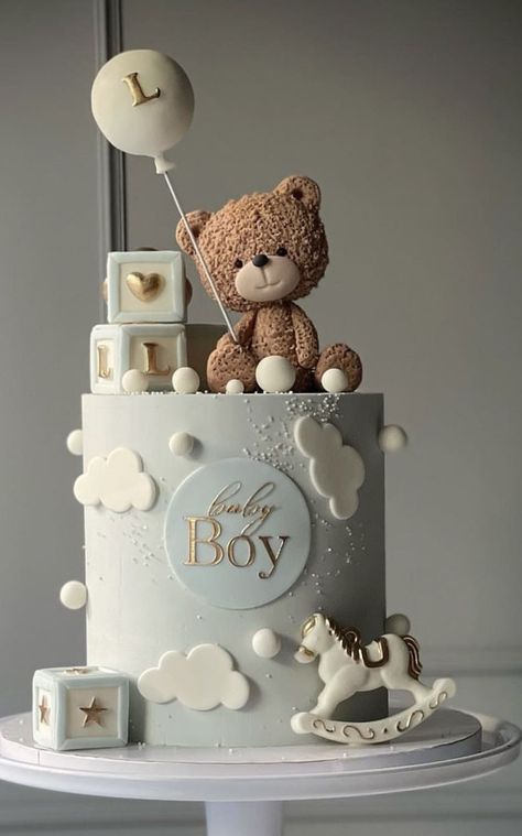 Bearly Wait Cake Ideas, Baby Shower Cake Bear Theme, Teddy Baby Shower Cake, Bear Cakes For Baby Showers, Bear Cake Baby Shower Boy, Tort Baby Shower Boy, Bear Cake First Birthday, Cake Bear Baby Boy, Bear Boy Baby Shower Ideas