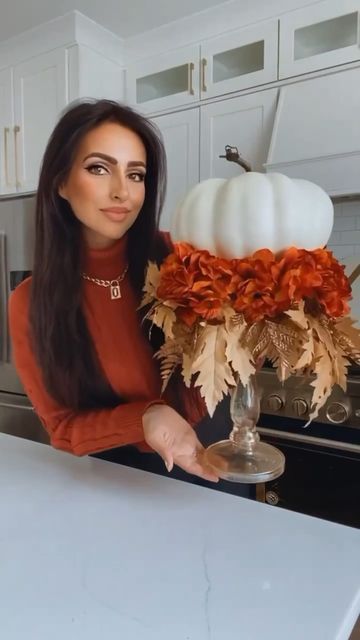 Muna Nijmeh on Instagram: "Pumpkin Candlesticks 🎃

Here’s another fun fall diy! Grab some candlestick holders and glue on a foam block. Then glue on your pumpkin and add fall foliage!

This is so easy to make and looks so beautiful!

🍁 SAVE THIS DIY 🍁

#diyideas #fallvibes #falldecor #autumncolors #pumpkinseason" Fall Candlesticks, Pumpkin Candlesticks, Foam Blocks, Fall Thanksgiving Decor, Pumpkin Seasoning, Thanksgiving Decor, Fall Diy, Fall Foliage, Fall Fun