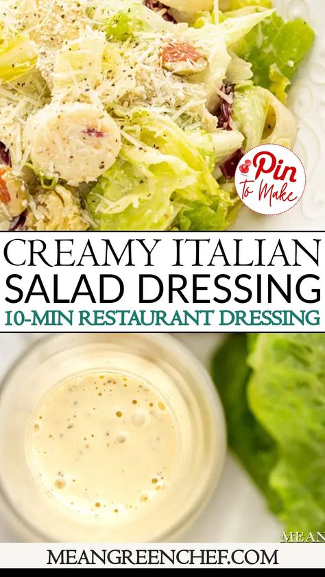 Creamy Italian Salad Dressing | Easy Dressing Recipe | Mean Green Chef Creamy Italian Salad Dressing, Italian Salad Dressing Recipe, Homemade Creamy Italian Dressing, Olive Garden Salad Dressing Recipe, Italian Salad Dressing Homemade, Easy Dressing Recipe, Creamy Italian Dressing, Italian Vinaigrette, Dressings Recipes