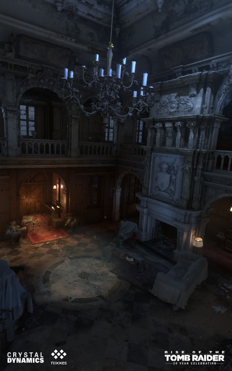 ArtStation - Rise of the Tomb Raider - Croft Manor Art, James Rutter Croft Manor, Dinosaur Plushie, Vampire House, Vampire Castle, Gothic Mansion, Rise Of The Tomb Raider, Dark Castle, Rise Of The Tomb, Castles Interior