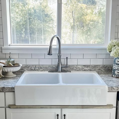 Parker Crisp White Fireclay 34" Double Bowl Quick-Fit Farmhouse Apron Front Drop-in Kitchen Sink and Drains - Bed Bath & Beyond - 39189905 Drop In Farmhouse Sink With Apron, Drop In Farmhouse Sink, Soap Dispenser Kitchen Sink, Cast Iron Kitchen Sinks, Farmhouse Sink Installation, Apron Front Kitchen Sink, Single Basin Sink, Drop In Kitchen Sink, Kitchen Sink Stainless Steel