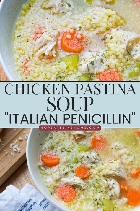 Italian Chicken Pastina Soup Patina Chicken Soup, Ditalini Chicken Noodle Soup, Stelline Pasta Soup, Penicillin Drink Recipe, Chicken Soup Pastina, Chicken Soup Italian, Italian Chicken Noodle Soup Recipes, Instant Pot Pastina Soup, Barilla Pastina Recipe