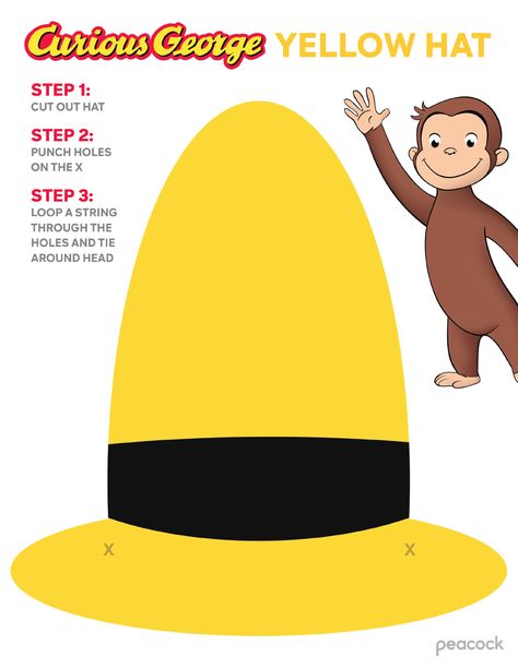 Hats off to this Curious George printable (that's perfect for monkey-ing around!) 🐵 #CuriousGeorge #Printable #PeacockTV Curious George Crafts Preschool, Curious George Wallpaper, Curious George Crafts, Curious George Printables, Classroom Tree, Adventure Crafts, Curious George Birthday Party, Prek Crafts, George Hats