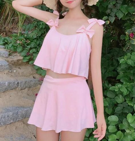 Pink Bowknot Two-piece Swimsuit, Free Shipping Kawaii Swimsuit, Swimsuits Outfits, Kawaii Dress, Pink Swimsuit, Cute Swimsuits, Kpop Fashion Outfits, Kawaii Clothes, 여자 패션, Lolita Dress