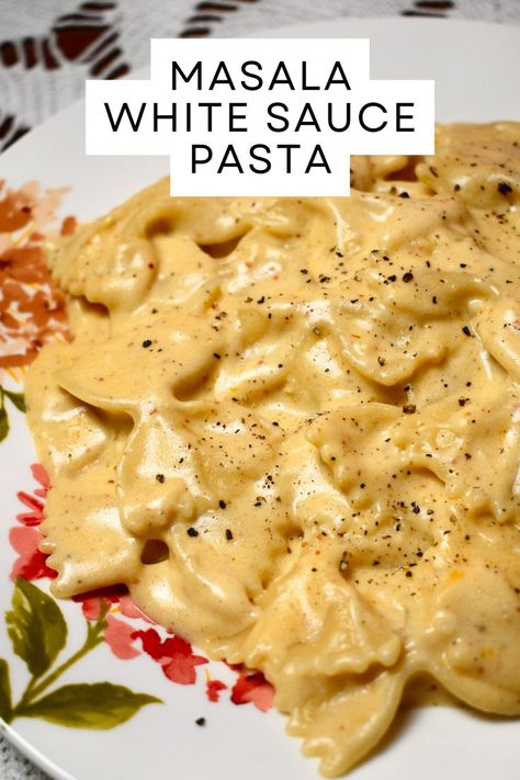 Creamy Masala White Sauce Pasta Recipe | Indian-Style Farfalle Pasta Recipe Spicy White Sauce Pasta, Cheesy White Sauce Pasta, Easy White Sauce Pasta, White Sauce Pasta Recipes Easy, How To Make White Sauce Pasta, Easy White Sauce For Pasta, Pasta Recipes White Sauce, Pasta Recipes Indian Style, Pasta White Sauce Recipe