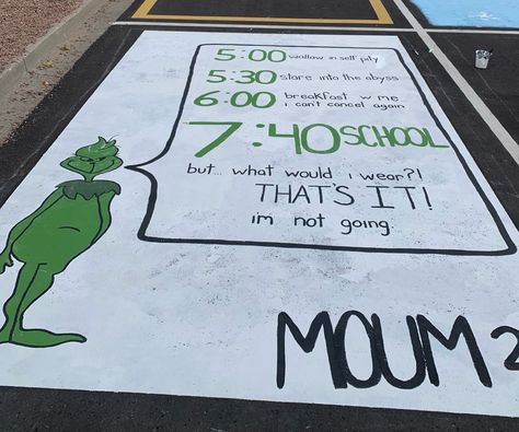 Grinch Senior Parking Spot, Almost There Parking Spot, Dinosaur Parking Spot, Men’s Senior Parking Spot, Dinosaur Senior Parking Spot, Parking Spot Painting High School Sports, Fun Senior Parking Spots, Senior Parking Spaces Chalk Easy, The Office Senior Parking Spot