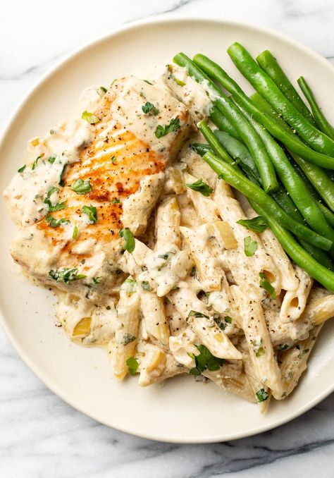 Boursin Salmon Salmon Boursin Recipe, Boursin Salmon Recipes, Fish And Veggie Recipes, Boursin Salmon, Salmon Alfredo Pasta, Lemon Herb Sauce, Lavender Recipe, Salt And Lavender, Boursin Recipes