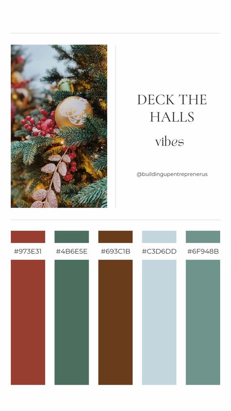 SAVE> DECK THE HALLS Color Palette for your Holiday & Christmas digital designs this season. #canva #digitaldesigninspiration #canvacolorpalette #christmascolorpalette #holidaycolors #canvadesigntips #canvaapp #canvalover #canvadesigns #madewithcanva #designcanva #digitalcreator Season Color Palette, Hall Colour, Christmas Color Palette, Design Hack, Christmas Trends, Holiday Colors, Deck The Halls, Season Colors, Holiday Christmas