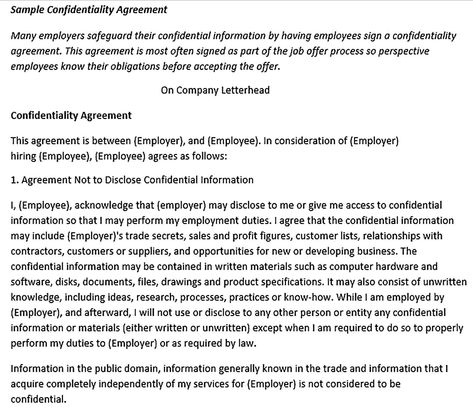 Employee Confidentiality Agreement Sample Template - Sample Confidentiality Agreement - employee confidentiality agreement template could be useful to help you in making it. With the agreement, responsibility of employee could be understood well. Check more at https://mytemplates-online.com/employee-confidentiality-agreement-template Company Letterhead, Rental Agreement Templates, Non Disclosure Agreement, Docs Templates, Contract Agreement, Job Offer, Ms Word, Page Template, Business Template