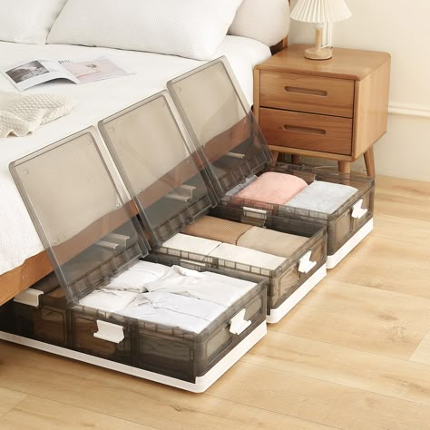 PRICES MAY VARY. Large Capacity & Visible Design: Our under-bed storage box offers a large capacity, easily accommodating seasonal clothes, shoes, books, bedding, and more. The transparent design allows for quick identification of contents, eliminating the need for labeling and helping you find what you need with ease. Perfect for under the bed storage. Fully Open Door & Dual-Opening: Worried about small openings making it hard to store quilts and pillows? Our under-bed storage box fully opens t Under Bed Organizer, Under Bed Storage Baskets, Under The Bed Organization, Storage Container For Bedroom, Store Sheets Storage Solutions, Under Twin Bed Storage Ideas, Storage Boxes For Clothes, Shoe Storage Under Bed, Under Bed Organization Ideas