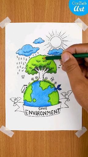 Environmental Art Posters Drawing, Environment Pencil Drawings, Change Drawing Ideas, Clean Environment Drawing Poster, Green Environment Drawing, Go Green Go Clean Poster, Drawing For World Environment Day, Poster Making On Save Trees, Clean And Green Environment Drawing