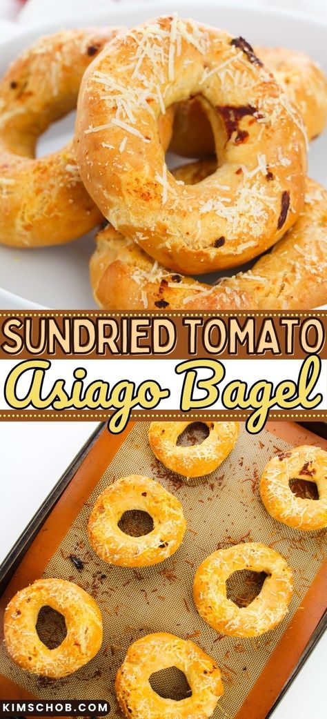 Sun dried tomato Bagels are a delightful twist on the traditional bagel recipe. They incorporate tangy sundried tomatoes and robust Asiago cheese into the dough for an unforgettable flavor profile. Sundried Tomato Bagels, Pumpkin Bagels Recipe, Traditional Bagel Recipe, Types Of Bagels, Flavored Cream Cheeses, Pretzel Bun, Sundried Tomatoes, Asiago Cheese, Bagel Recipe