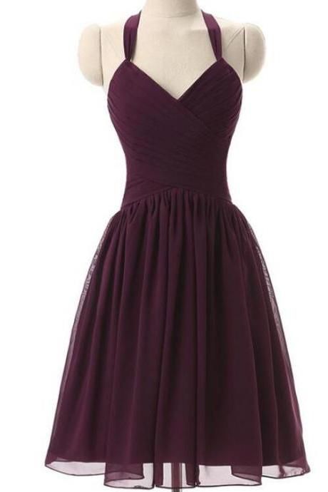 Purple Short Knee Length Bridesmaid Dresses, Halter Bridesmaid Dresses, Wedding Party Dresses Purple Short Bridesmaid Dresses, Purple Party Dresses, Purple Wedding Party, Bridesmaid Dresses Purple, Halter Bridesmaid Dresses, Purple Party Dress, Bridesmaid Dresses 2018, Knee Length Bridesmaid Dresses, Halter Bridesmaid Dress