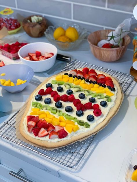 Easter Egg Fruit Cookie Tart | The Skinny Pig Easter Egg Fruit Tart, Pizza With Fruit, Easter Egg Fruit Pizza, Sugar Cookie Fruit Tart, Cookie Tart, Egg Fruit, Fruit Cookie, Easter Fruit, Easter Foods