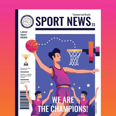 Sport News Magazine Cover Vector Illustration Sports Magazine Covers, Olympic Theme Party, Magazine Cover Layout, Magazine Front Cover, Olympic Theme, Magazine Titles, Front Cover Designs, Sport Magazine, Cover Magazine