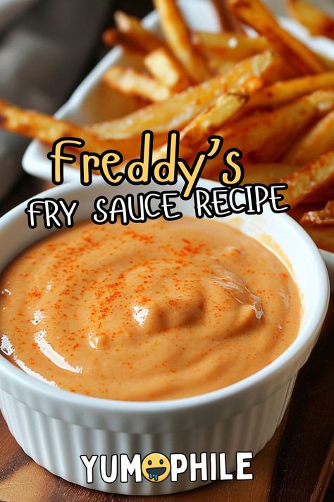 Freddy’s fry sauce recipe Freddy’s Famous Fry Sauce, Curly Fry Recipe, Foosacklys Sauce Recipe, Freddy’s Fry Sauce, Fast Food Sauces, Freddys Steakburgers, Fries Sauce Recipe, Freddys Fry Sauce Recipe, Copycat Sauce Recipes