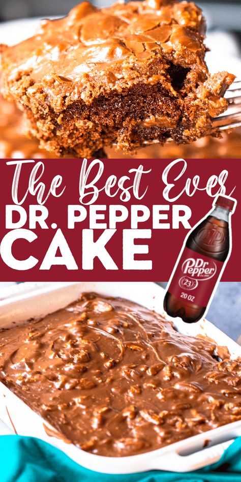 The Best Dr. Pepper Cake with Dr. Pepper Frosting Easy Dessert Cake Recipes, Box Cake With Soda, Dr Pepper Poke Cake, Dr Pepper Sheet Cake Recipe, Cherry Dr Pepper Cake Recipe, Dr Pepper Cake With Box Cake, Wow Cake Recipe, Cake Mix With Soda, Cake Mix And Soda Recipes