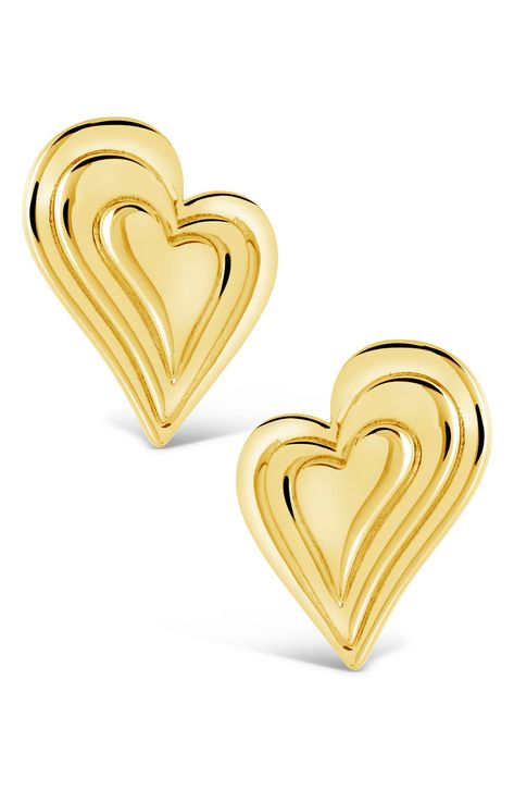 Easy-to-love earrings will be your new forever favorite. 1/8" x 7/8" Post back 14k gold plate or rhodium plate Imported Statement Stud Earrings, Trendy Jewellery, Beating Heart, Pearl Earrings Dangle, Free Post, Heart Studs, Heart Earrings Studs, Sterling Silver Hoops, Trendy Jewelry