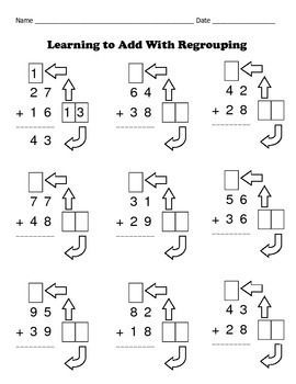 Two Digit Addition With Regrouping Made Easy - While in a long-term sub position in a special needs classroom, addition with regrouping was one of the math Addition With Regrouping Worksheets, Addition With Regrouping, Kids Worksheet, Kindergarten Addition Worksheets, Math Addition Worksheets, Addition Worksheets, Free Math Worksheets, Kids Math Worksheets, Math Addition