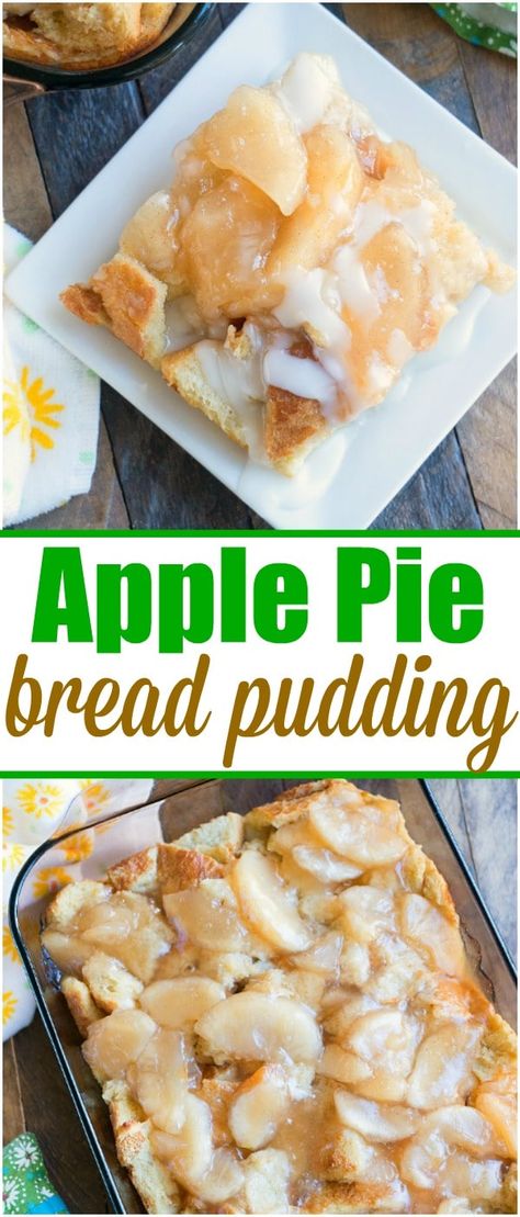 Apple pie bread pudding is what we're calling this but you can just call it delicious!! The perfect Fall dessert with only 5 main ingredients. So. Easy! #applepie #apple #breadpudding #dessert #pie via @pinterest.com/thetypicalmom Breadpudding Dessert, Apple Pie Bread Pudding, Holiday Pudding, Apple Bread Pudding, Apple Pie Bread, Puding Roti, Awesome Desserts, Bread Pudding With Apples, Dessert Pie