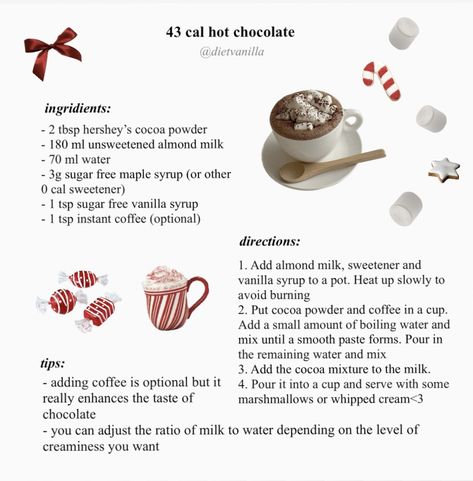 Low Calorie Recipes Tumblr, Sanrio Diets, Low Cal Hot Chocolate, Low Calorie Recipes Aesthetic, Cute Diet Plan Sanrio, Diet Hot Chocolate Recipe, Ãnã Recipes, Low Calorie Meals Aesthetic, My Melody Diet