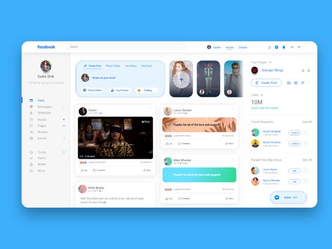 Facebook Feed Redesign Concept by Shams Tabrezee on Dribbble Web Design Inspiration Portfolio, Student Dashboard, Web Design Examples, Digital Dashboard, Facebook Content, Social Web, Facebook Feed, Facebook Design, Ui Design Website