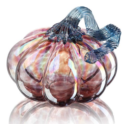 Art Glass Pumpkin, Fall Pumpkin Decor, Purple Pumpkin, Harvest Thanksgiving, Purple Halloween, Pumpkin Fall Decor, Pumpkin Decor, Glass Pumpkins, Purple Glass