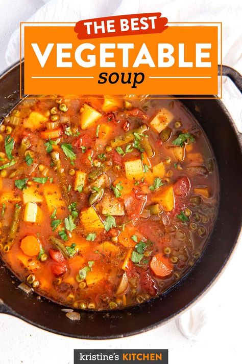 The BEST Vegetable Soup! This homemade Vegetable Soup is easy to make, hearty and healthy. One of our favorite vegetarian dinner ideas and a favorite comfort food.