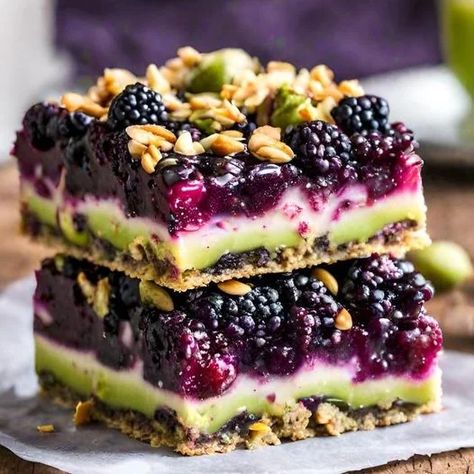 Learn to make Blackberry Pistachio Dream Bars with our easy recipe. Perfect blend of tart blackberries and nutty pistachios in every bite! Pistachio Bars, Blackberry Dessert, Pistachio Dessert, Blackberry Cake, Dream Bars, Blackberry Recipes, Breakfast Bread Recipes, Refreshing Desserts, Digestive Biscuits