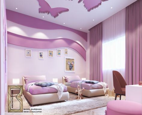 some of sweet girls room on Behance Children Bedroom Ceiling Design, Children Bedroom Design, Romantic Bedroom Design, Childrens Bedrooms Design, Ceiling Design Ideas, Interior Ceiling Design, House Ceiling Design, Romantic Room