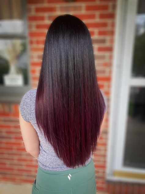 Hair color ideas Plum Ombre Hair, Plum Balayage, Dark Straight Hair, Dark Plum Hair, Dark Red Ombre, Hair Color Plum, Red Ombre Hair, Plum Hair, Straight Black Hair