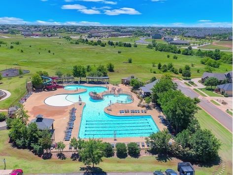 Large community pool with lifeguards on duty - Rose Creek Subdivision. #Pool #RoseCreek #Edmond #SpotOnOK #REMAX #LifestyleOKC #OklahomaRealEstate Community Pool Design, Town Inspiration, Rec Center, Edmond Oklahoma, Sims Inspiration, New Urbanism, Deer Creek, Homes For Rent, Expensive Houses