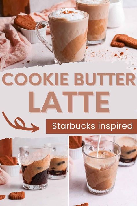 This homemade cookie butter latte is quick and easy to make and tastes delicious. Hot, sweet and strong, a lotus biscoff coffee drink is the perfect way to enjoy biscoff cookie butter at home | Biscoff coffee recipe | DIY cookie butter latte recipe | Coffee drinks recipes | Hot coffee recipes Coffee Recipes Espresso, Starbucks Espresso Drinks At Home, Fun Espresso Drinks, Diy Espresso Drinks, Cookie Butter Coffee Syrup, Cookie Butter Iced Latte, Cookie Butter Coffee Recipe, Hot Nespresso Recipes, Cookie Butter Latte Recipe