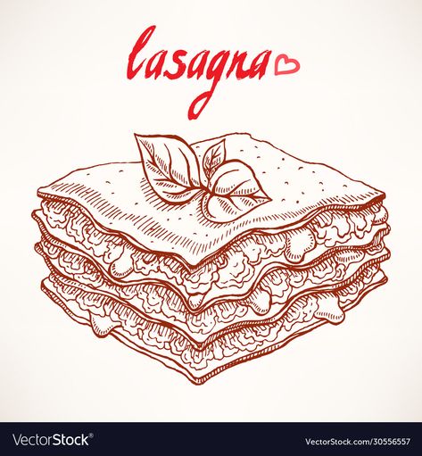 Lasagna Drawing, Food Doodles, Brain Art, Vector Sketch, Stick And Poke, Basil Leaves, Food Drawing, Bullet Journal Ideas Pages, Food Illustrations