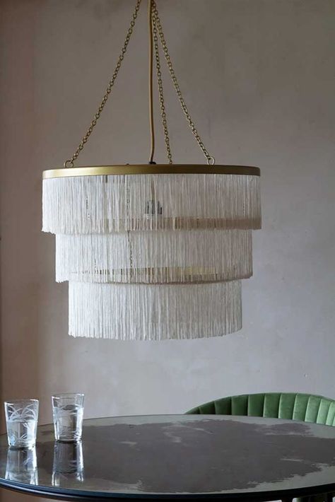 Three-Tier Fringe Chandelier - Ivory Fringe Chandelier, Art Deco Ceiling Light, Pink Chandelier, Art Deco Ceiling, Deco Chandelier, Rockett St George, Ceiling Shades, Modern Vintage Fashion, Statement Lighting