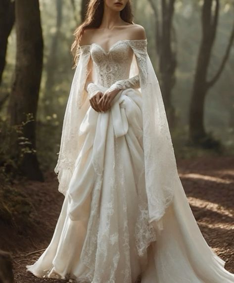 Traditional Celtic Wedding Dress, Fantasy Wedding Dress Aesthetic, Knight Wedding Dress, Elfish Wedding Dresses, Rennaisance Wedding Gown, Elves Wedding Dress, Tolkien Wedding Dress, Bookish Wedding Dress, Elven Wedding Veil