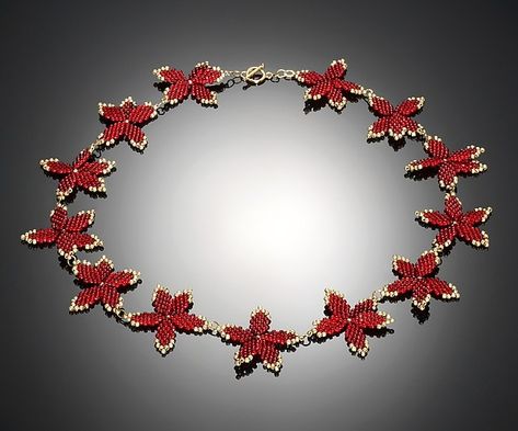 Carmine Necklace by Carole Grisham (Beaded Necklace) Christmas Beaded Jewelry, Metalwork Jewelry, Artful Home, Bead Jewellery, Easy Wear, Jewelry Art, Glass Blowing, Metal Working, Beaded Jewelry