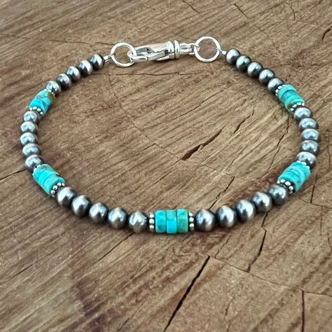 Torquise Jewelry, Jean Jewelry, Stretch Beaded Bracelets Diy, Western Bracelets, Beaded Braclets, Cowgirl Accessories, Permanent Jewelry, Silver Turquoise Jewelry, Navajo Pearls