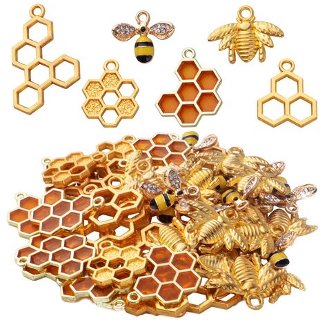 PRICES MAY VARY. Package includes: You will receive 50pcs charms in total, including 20pcs enamel bees honeycomb charms, 15pcs alloy honey bee charms and 15pcs hollow honeycomb charms, different styles will meet your various jewelry crafts needs Durable material: These charms are made of enamel, rhinestone and alloy material, look glossy and shiny, smooth surface and without burr, friendly to skin, durable and sturdy, hard to break, anti rust and anti corrode Multiple sizes: As the picture shows Honey Business, Bumblebee Party, Honeycomb Shape, Bee Honeycomb, Bee Jewelry, Bumble And Bumble, Crochet Clothing, Making Accessories, Bee Charms