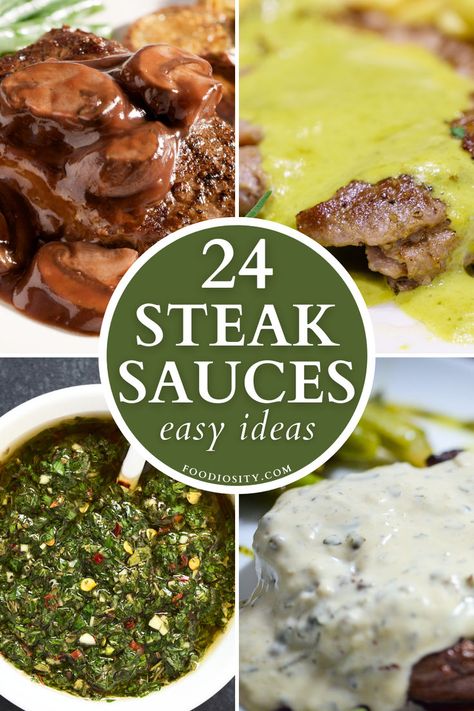 Transform your steak dinners with 24 Easy Steak Sauce Ideas! Whether you prefer classic flavors or bold new tastes, these simple-to-make sauces will elevate your steak to a culinary masterpiece. Click now to discover sauces that range from rich and creamy to tangy and spicy, perfect for any steak lover. #SteakSauces Steak Toppings Sauce, Sauces For Steak, Cilantro Lime Crema Recipe, Best Steak Sauce, Steak Sauces, Steak Toppings, Creamy Peppercorn Sauce, Bordelaise Sauce, Blue Cheese Dressing Recipe