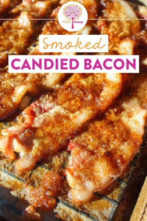 Smoked Candied Bacon is my new favorite way to eat bacon! I've made candied bacon - but putting it on the pellet grill and adding that smoky deliciousness - WOW JUST WOW! It adds a whole new dimension of flavor!!!! via @foodhussy Bacon Candy, Caramel Candies Recipe, Pig Candy, How To Melt Caramel, How To Make Caramel, Candied Bacon, Summer Grilling Recipes, Smoked Food Recipes, Pellet Grill