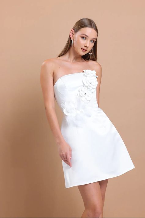 Strapless Corset, Off Shoulder Dresses, Wedding Reception Dress, Bridal Shower Dress, Shower Dresses, Reception Dress, Bride Look, Short Wedding Dress, White Mini Dress