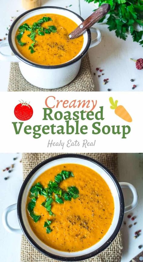 Paleo Soups, Roasted Vegetable Soup, Nutritious Lunch, Paleo Soup, Pureed Soup, Roasted Vegetable, Vegetable Soup Recipes, Veggie Soup, Minced Meat