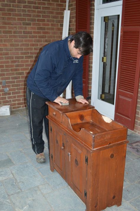 Turning Antique Dry Sink Basin Into A Sink - A FarmHouse Reborn Antique Dry Sink Bathroom Vanity, Dry Sink Makeover Ideas, Dry Sink Makeover, Upcycled Sink, Sink Makeover, Antique Dry Sink, Old Sink, Dry Sink, Driving Home