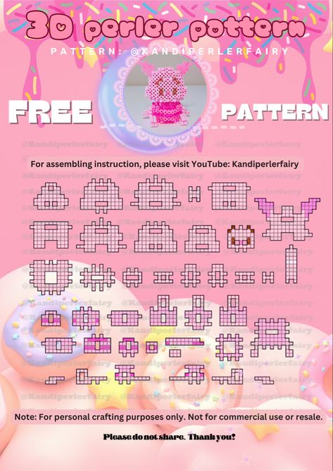 Cute 3d Perler Bead Patterns, Perler Bead 3d Patterns, Perler Pattern, Hama Beads 3d, Melty Bead Patterns, Easy Perler Beads Ideas, 3d Perler Bead, Perler Art, Diy Perler Bead Crafts