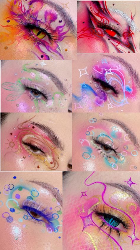 Crazy Makeup Looks Creative, Crazy Makeup Ideas, Trans Makeup, Eye Makeup Colorful, Unique Eye Makeup, Makeup Looks To Try, Funky Makeup, Eye Makeup Looks, Cute Eye Makeup